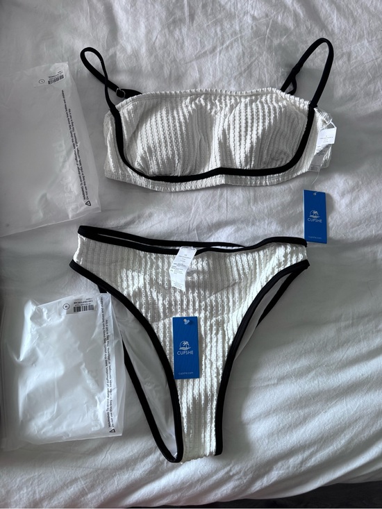 Cupshe Other - Cupshe White Textured Bikini with Black Trim - Two-Piece Swim Set